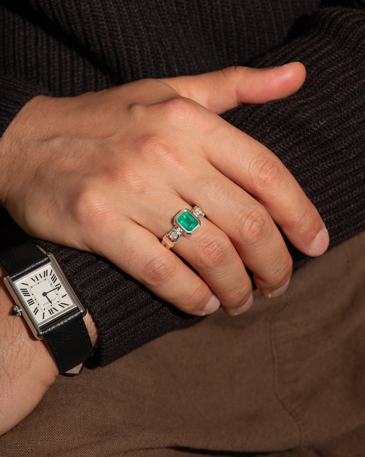 Tokyo 東京 Ring – Emerald + Diamonds – view 3