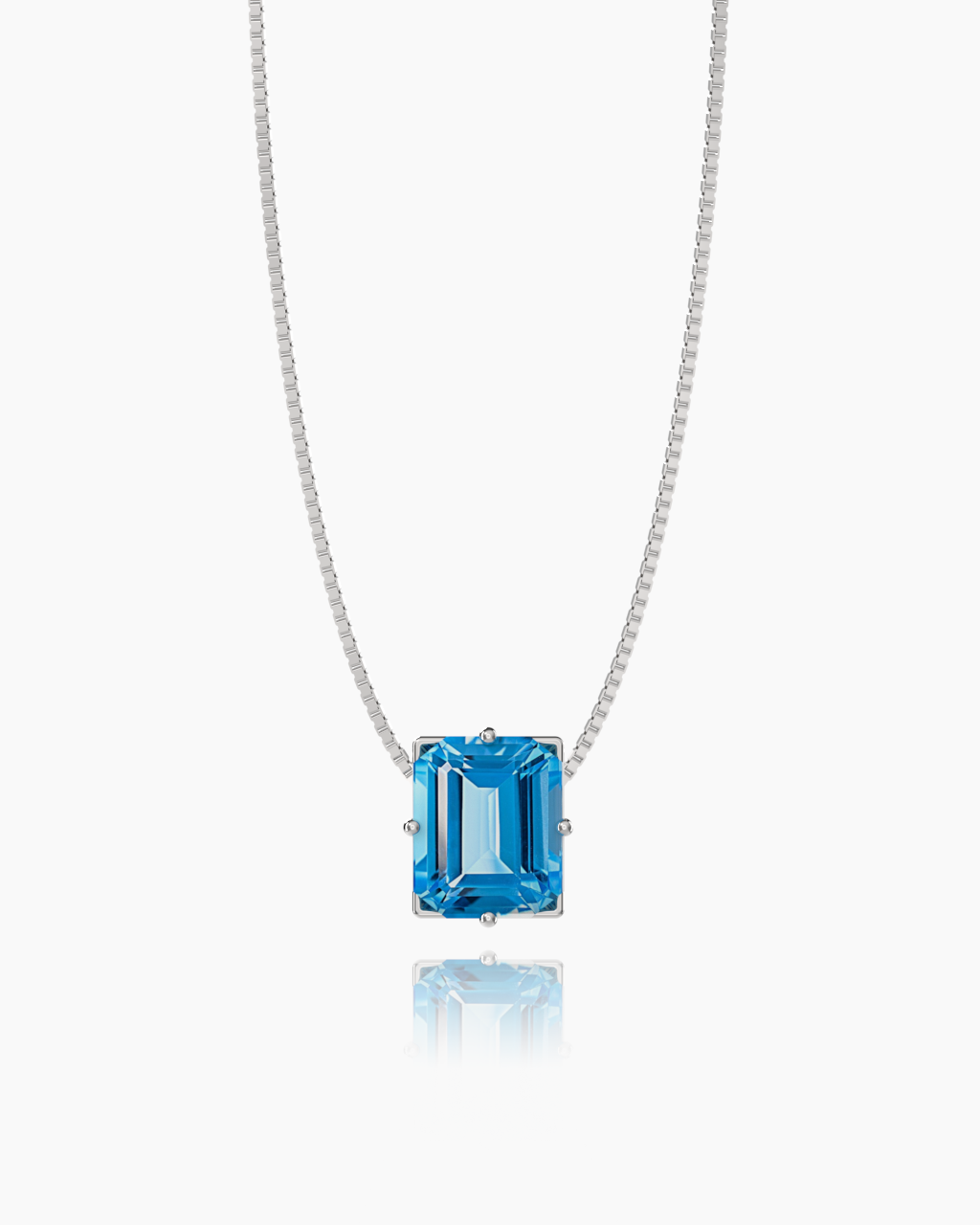 Swiss Blue Topaz Necklace in a white finish (sterling silver or 18k white gold)