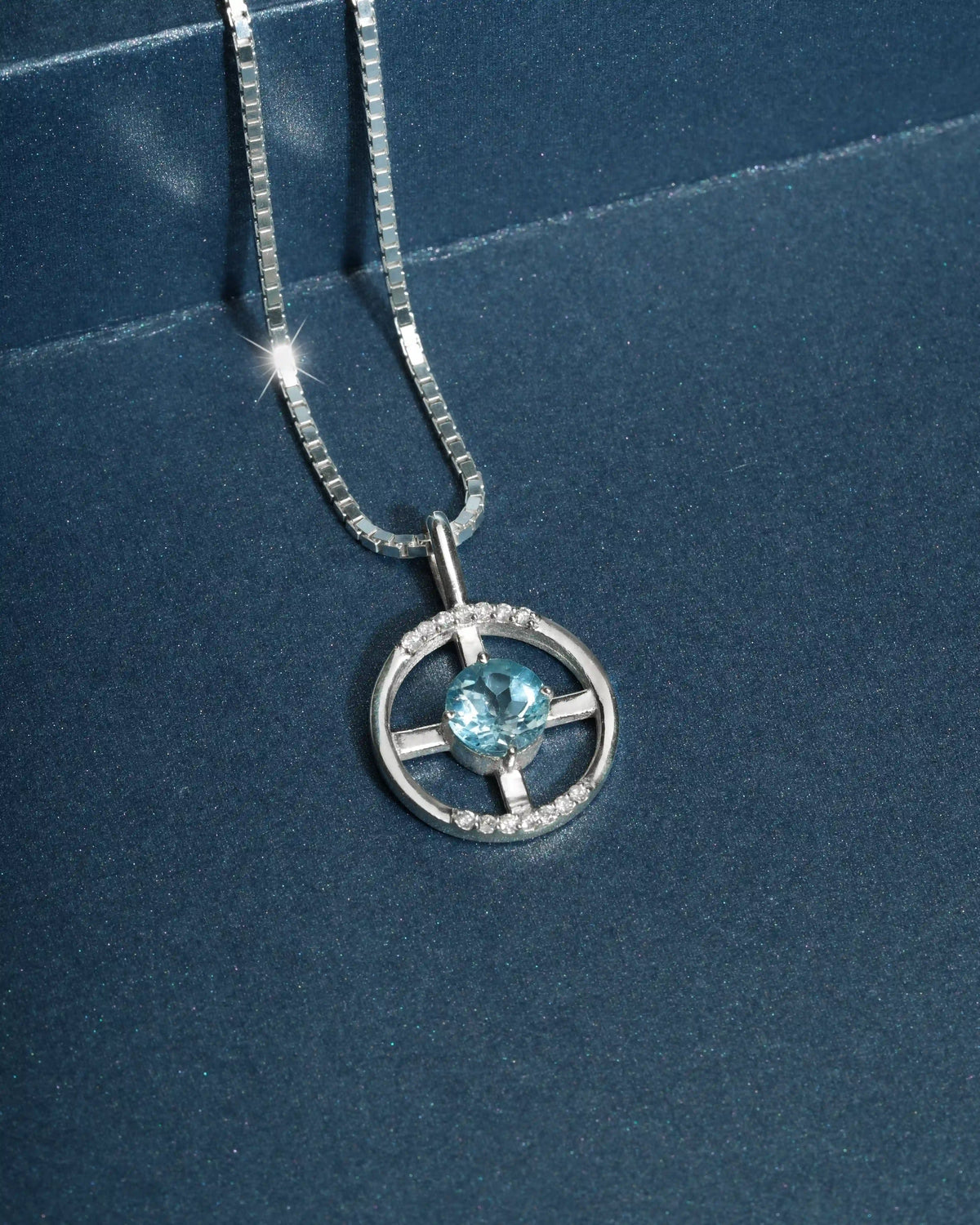 Arc Pendant – Sky Blue Topaz + Diamonds – view 2
