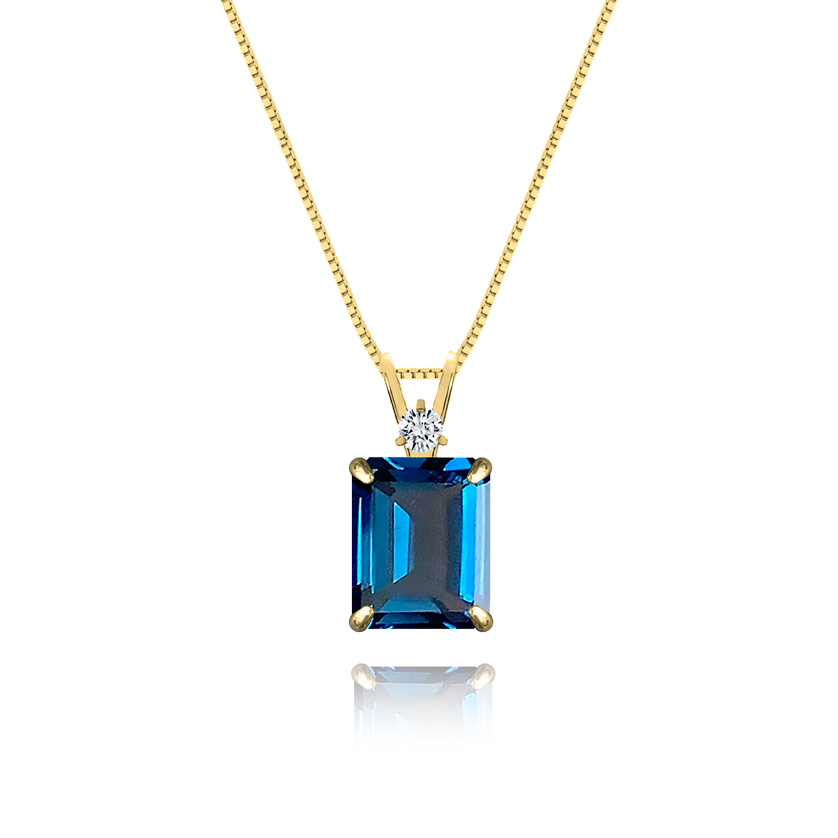 London Blue Topaz + Diamond Necklace in yellow gold-plated silver or 18k gold