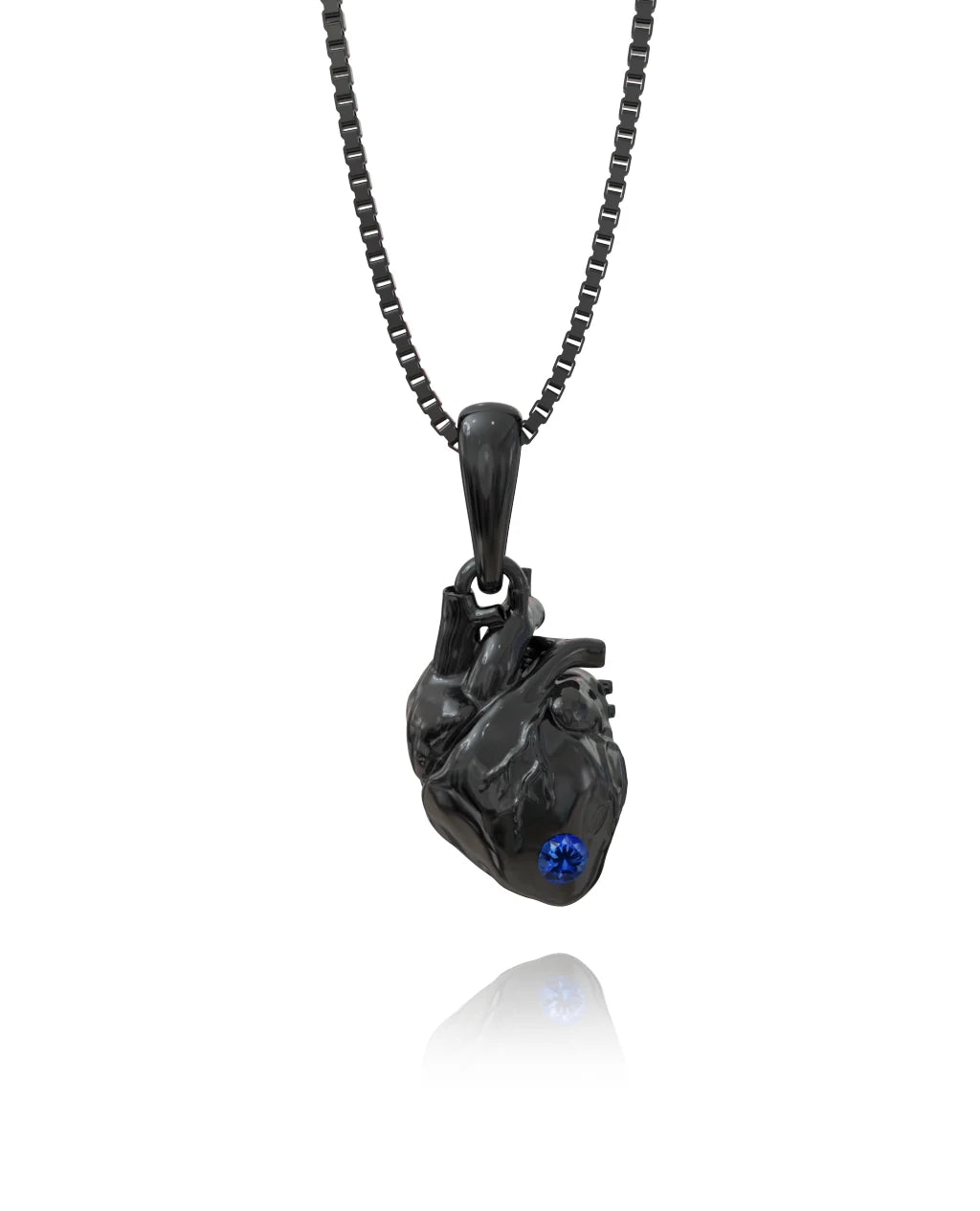 Heart Necklace – Sapphire in black rhodium-plated silver