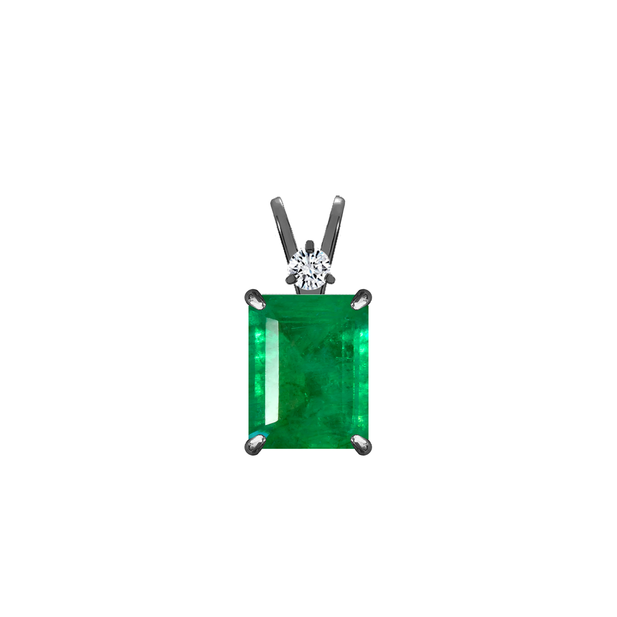 Emerald + Diamond Pendant in black rhodium-plated silver