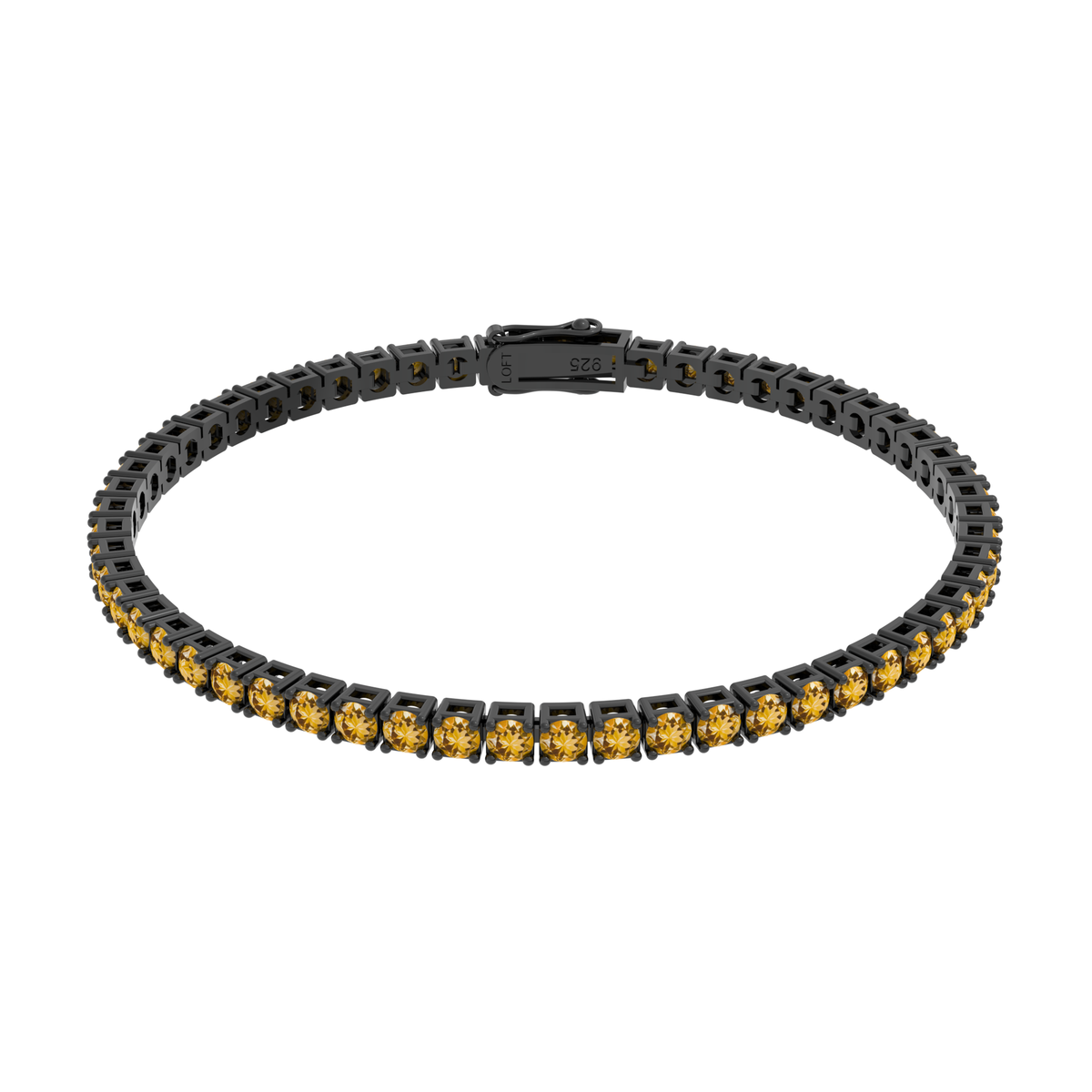Citrine Tennis Bracelet 3mm in black rhodium-plated silver