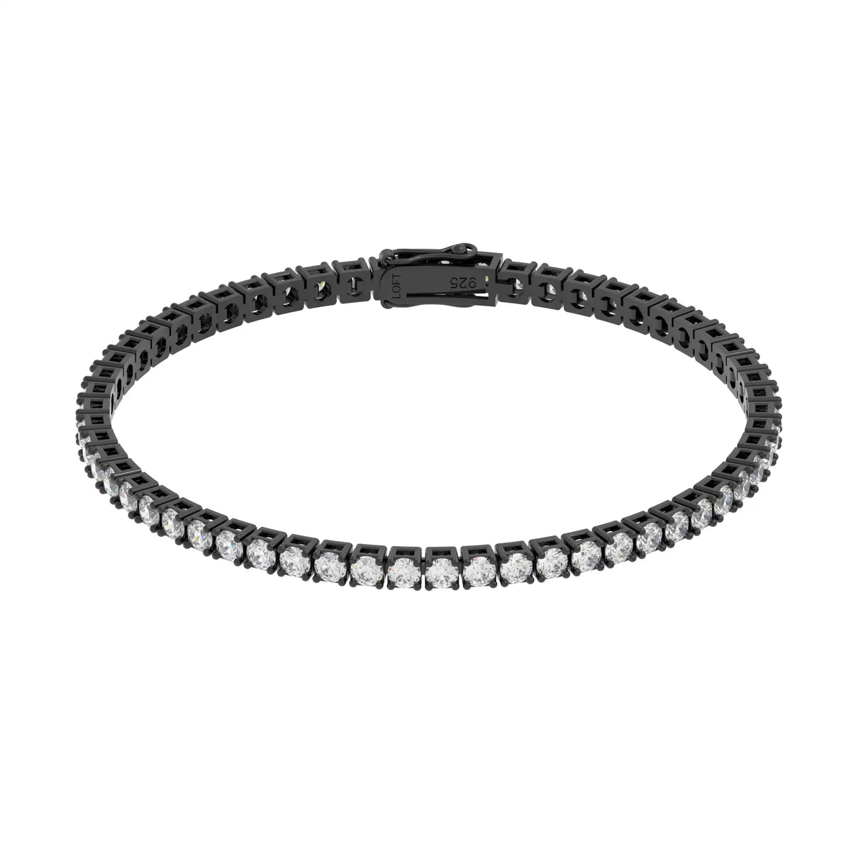 White Topaz Tennis Bracelet 3mm in black rhodium-plated silver or black rhodium-plated 18k white gold
