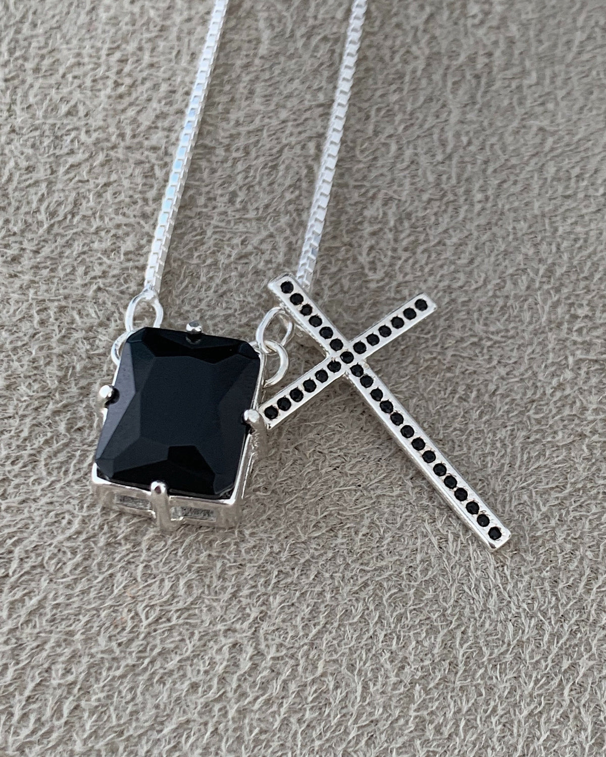 Black Onyx Cross Scapular Necklace