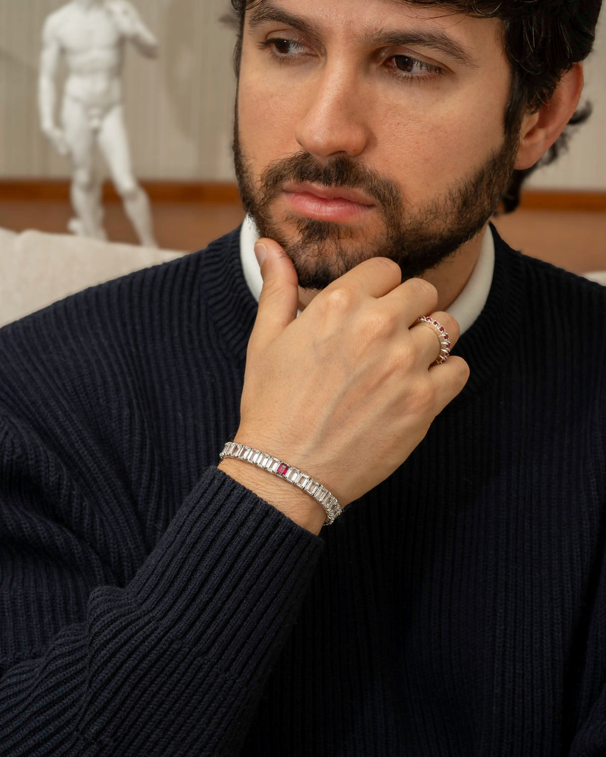 Ruby + White Topaz Rectangular Tennis Bracelet 4x6mm – view 3