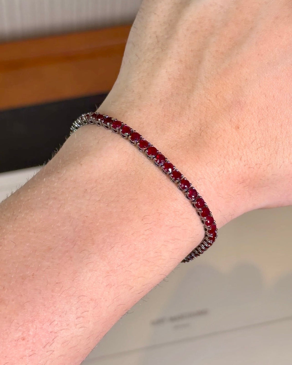 18k Gold Ruby Tennis Bracelet 3.5mm 15pts – Loft Masculino