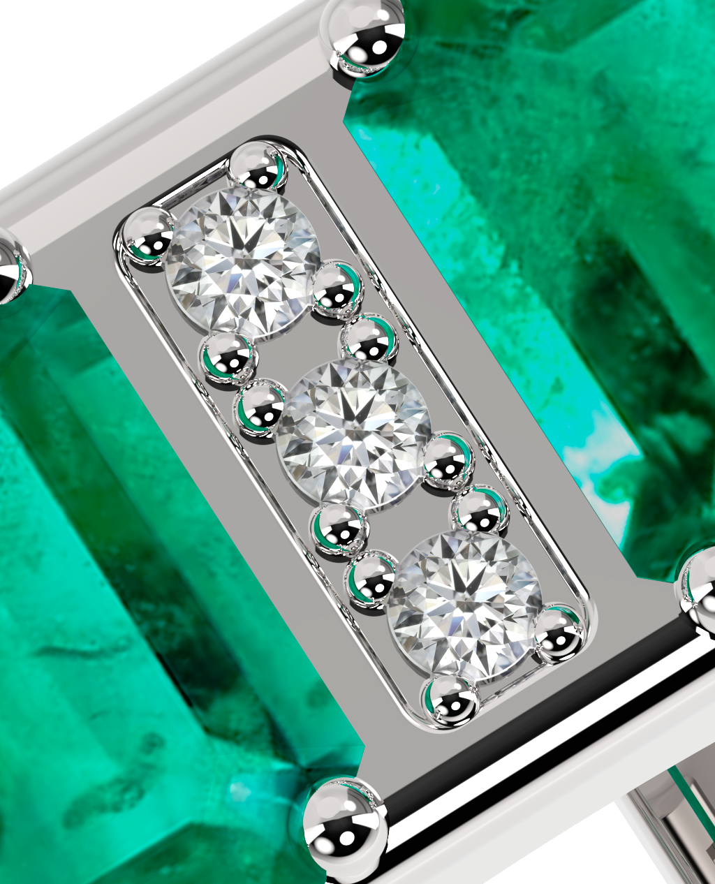 Double Ring – Emerald + 3 Diamonds – close-up detail