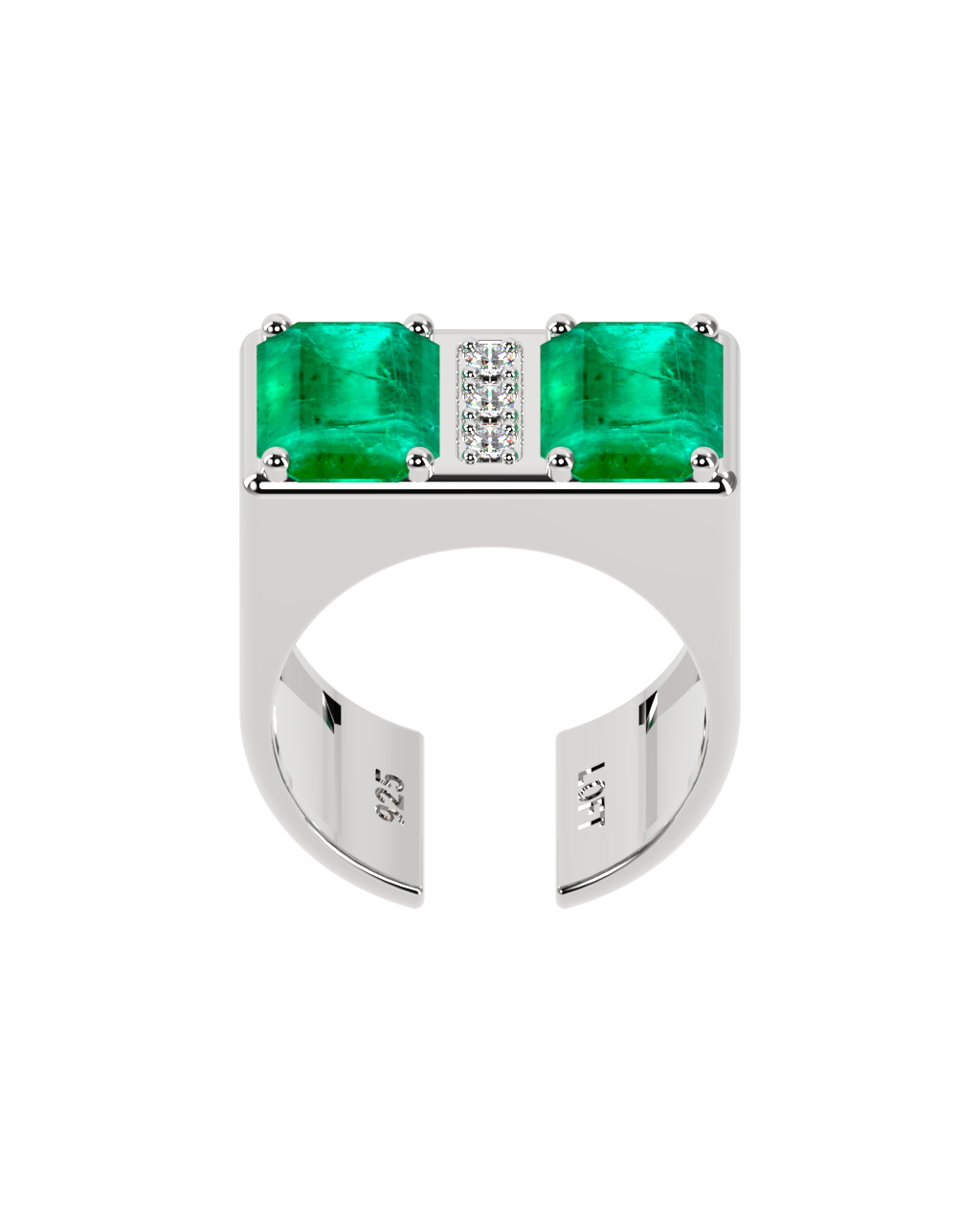 Double Ring - Emerald + 3 Diamonds