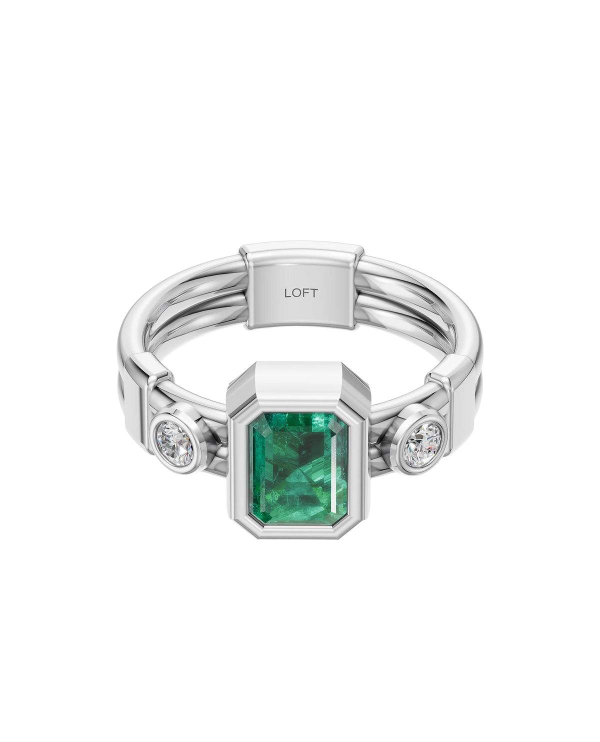 Tokyo 東京 Ring – Emerald + Diamonds in a white finish (sterling silver or 18k white gold)