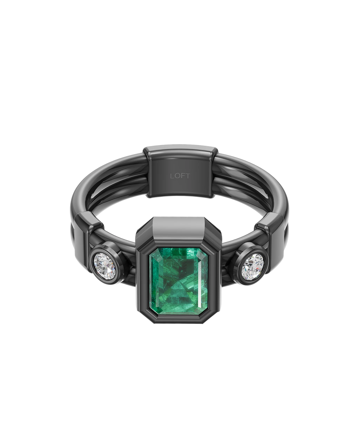 Tokyo 東京 Ring – Emerald + Diamonds in black rhodium-plated silver or black rhodium-plated 18k white gold