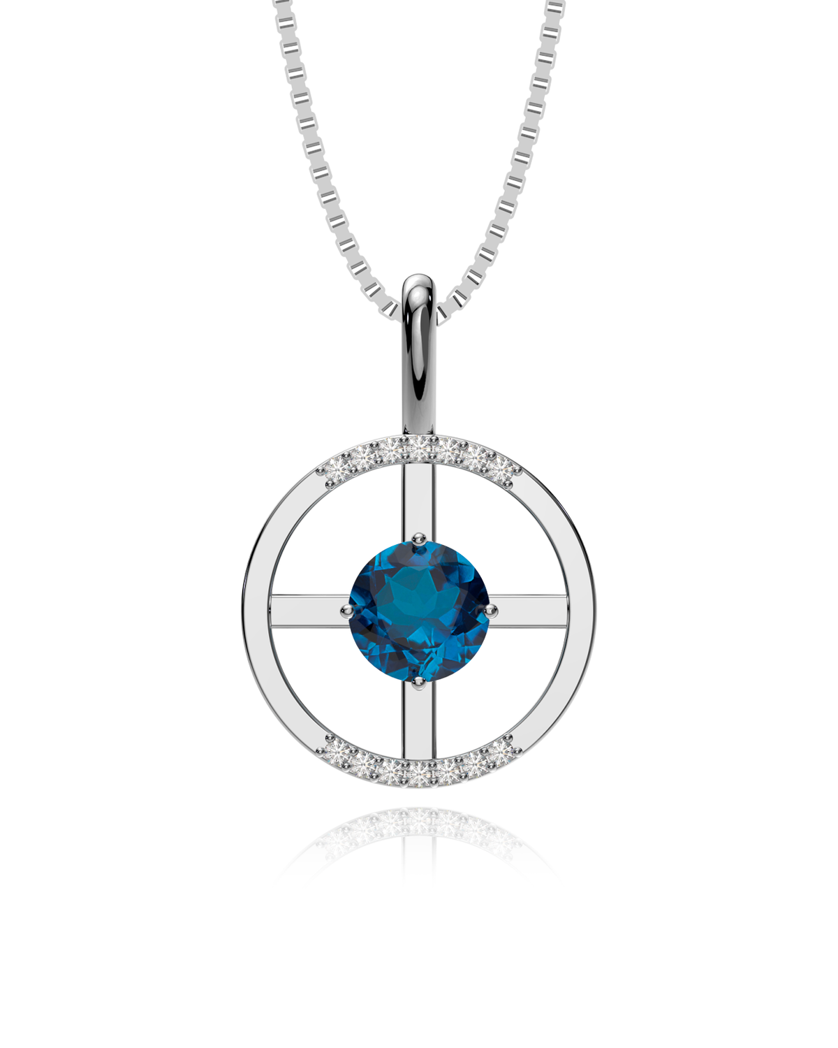 Arc Necklace – London Blue Topaz + Diamonds in a white finish (sterling silver or 18k white gold)