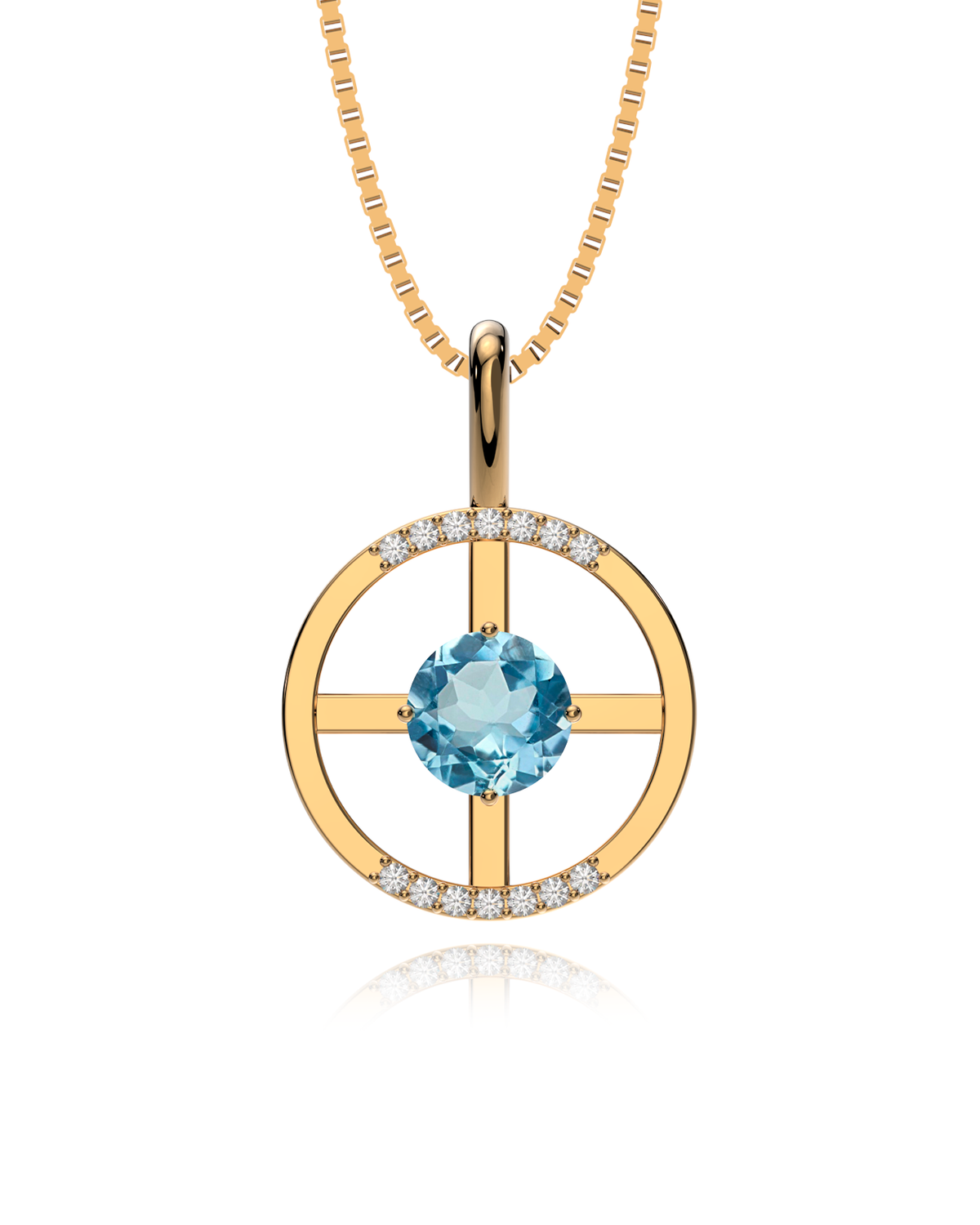 Arc Necklace – Sky Blue Topaz + Diamonds in yellow gold-plated silver or 18k gold