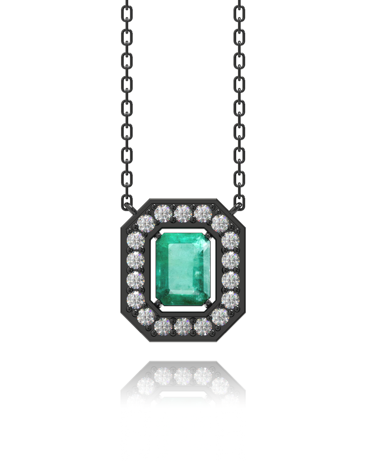 Villa Necklace – Emerald in black rhodium-plated silver
