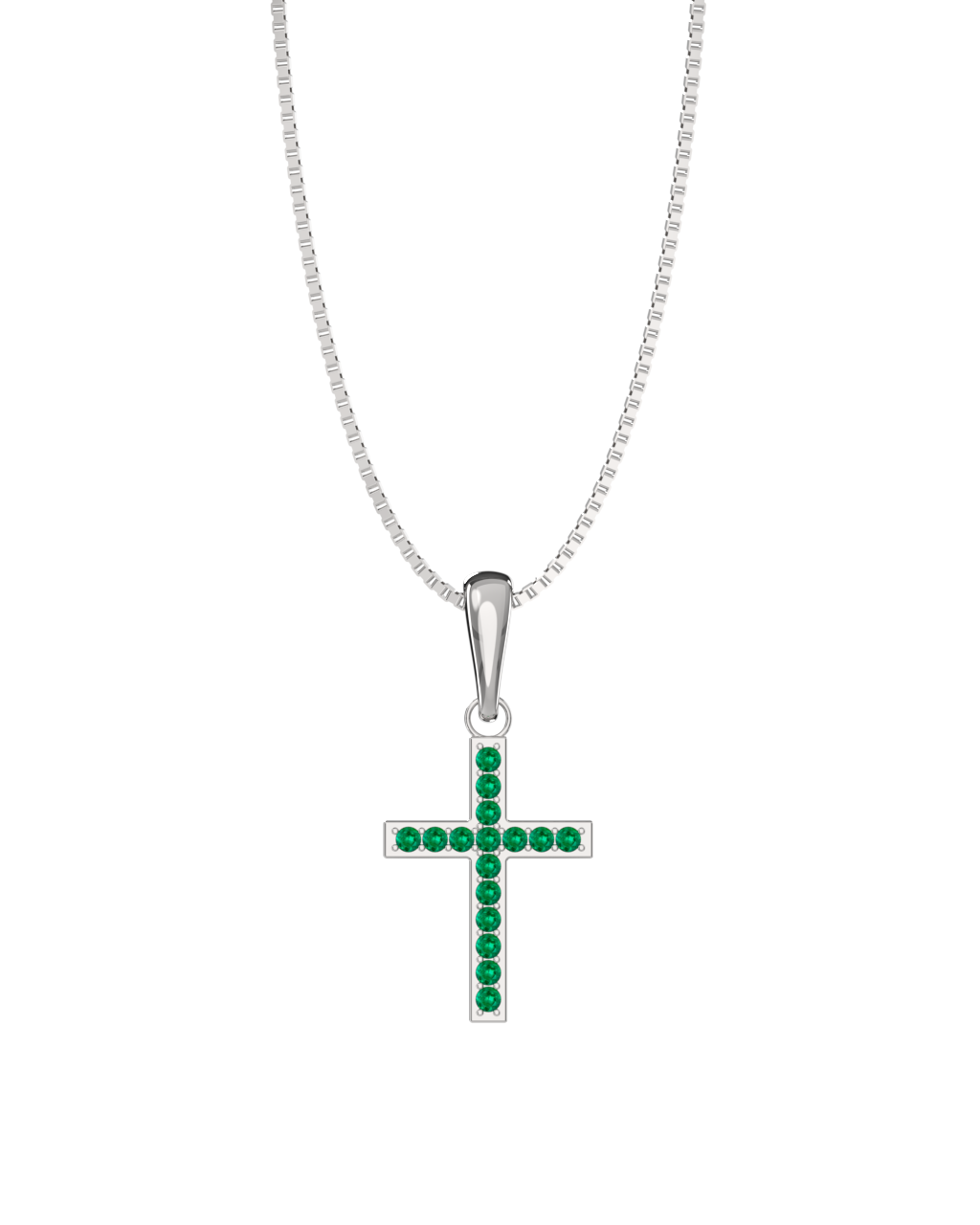 Emerald Cross Necklace in a white finish (sterling silver or 18k white gold)