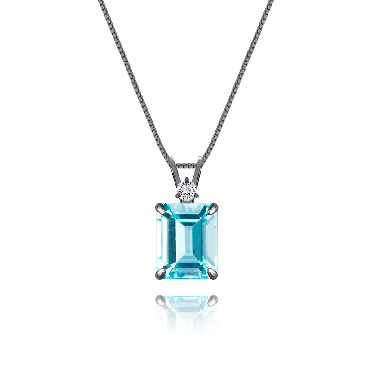 Sky Blue Topaz + Diamond Necklace in black rhodium-plated silver