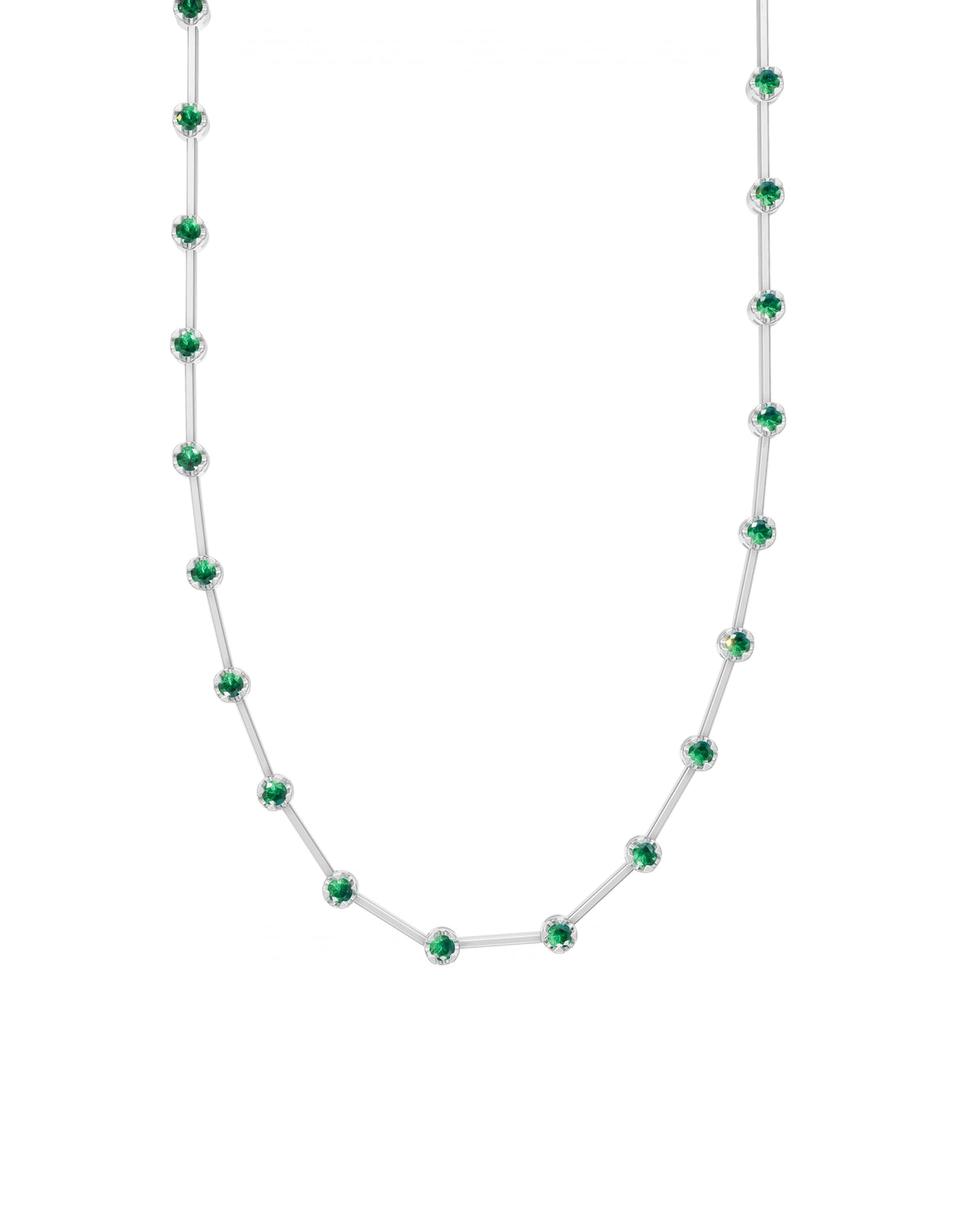 Emerald Knife-Edge Tennis Necklace 2mm 3pts in white rhodium-plated silver or 18k white gold