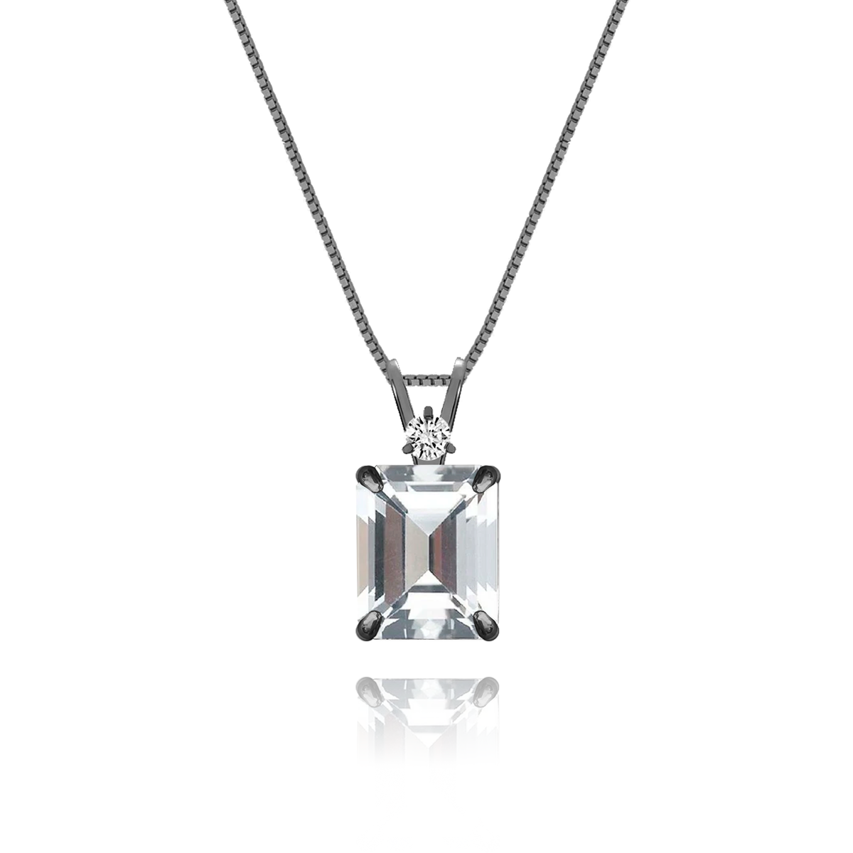 White Topaz + Diamond Necklace in black rhodium-plated silver