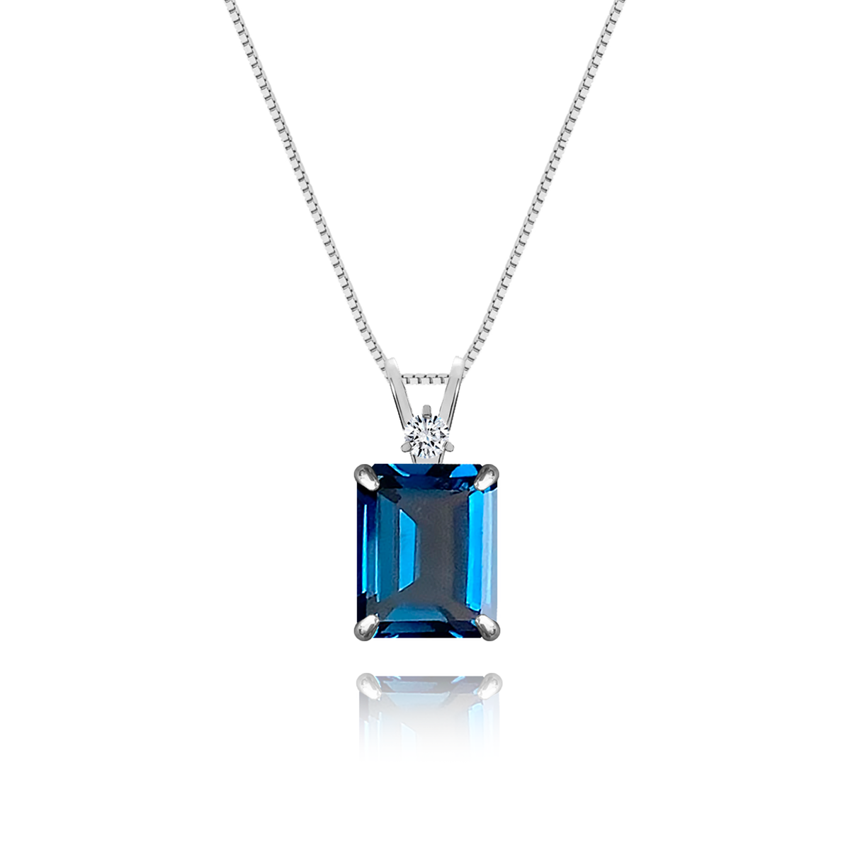 London Blue Topaz + Diamond Necklace in a white finish (sterling silver or 18k white gold)