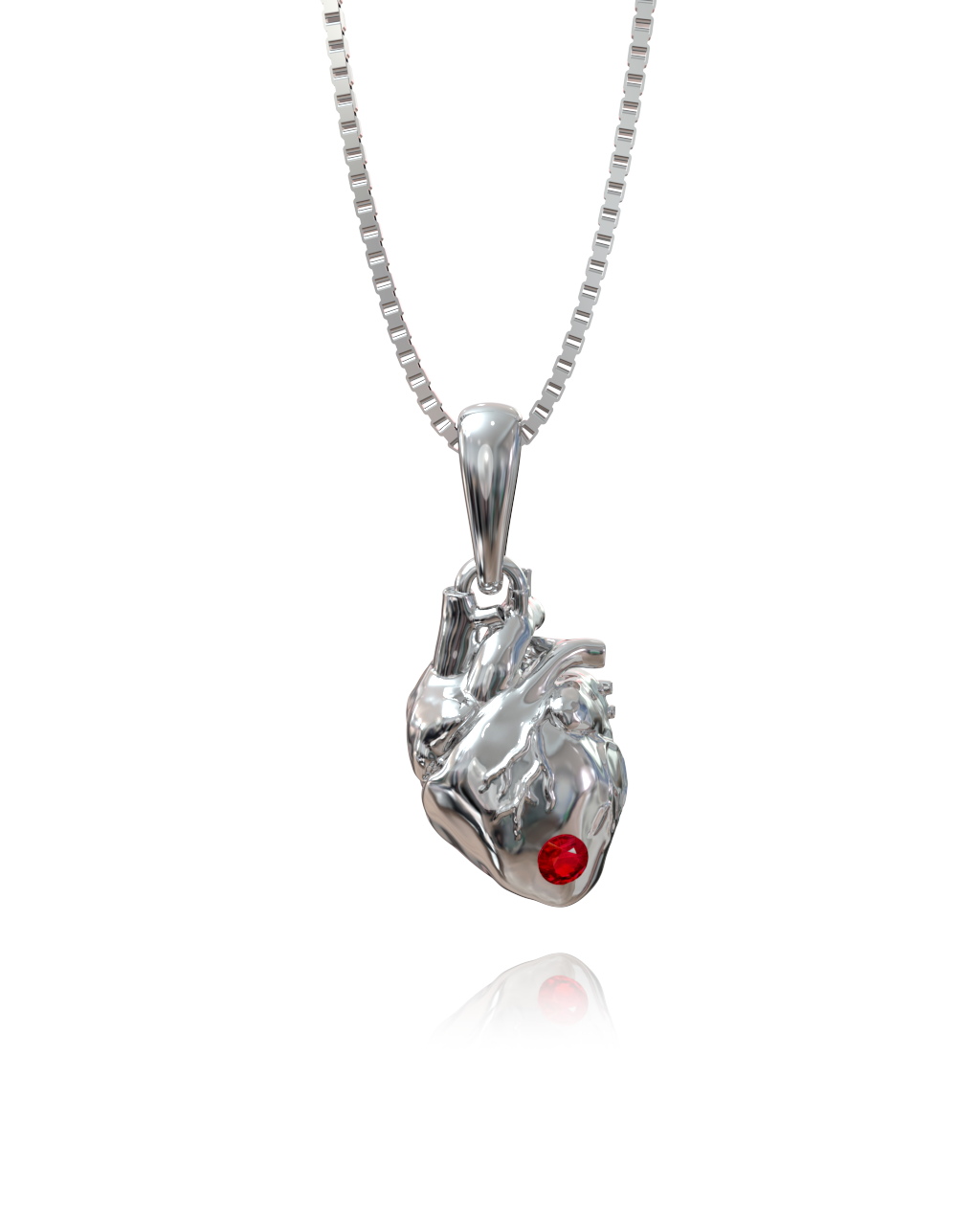 Heart Necklace – Ruby in a white finish (sterling silver or 18k white gold)