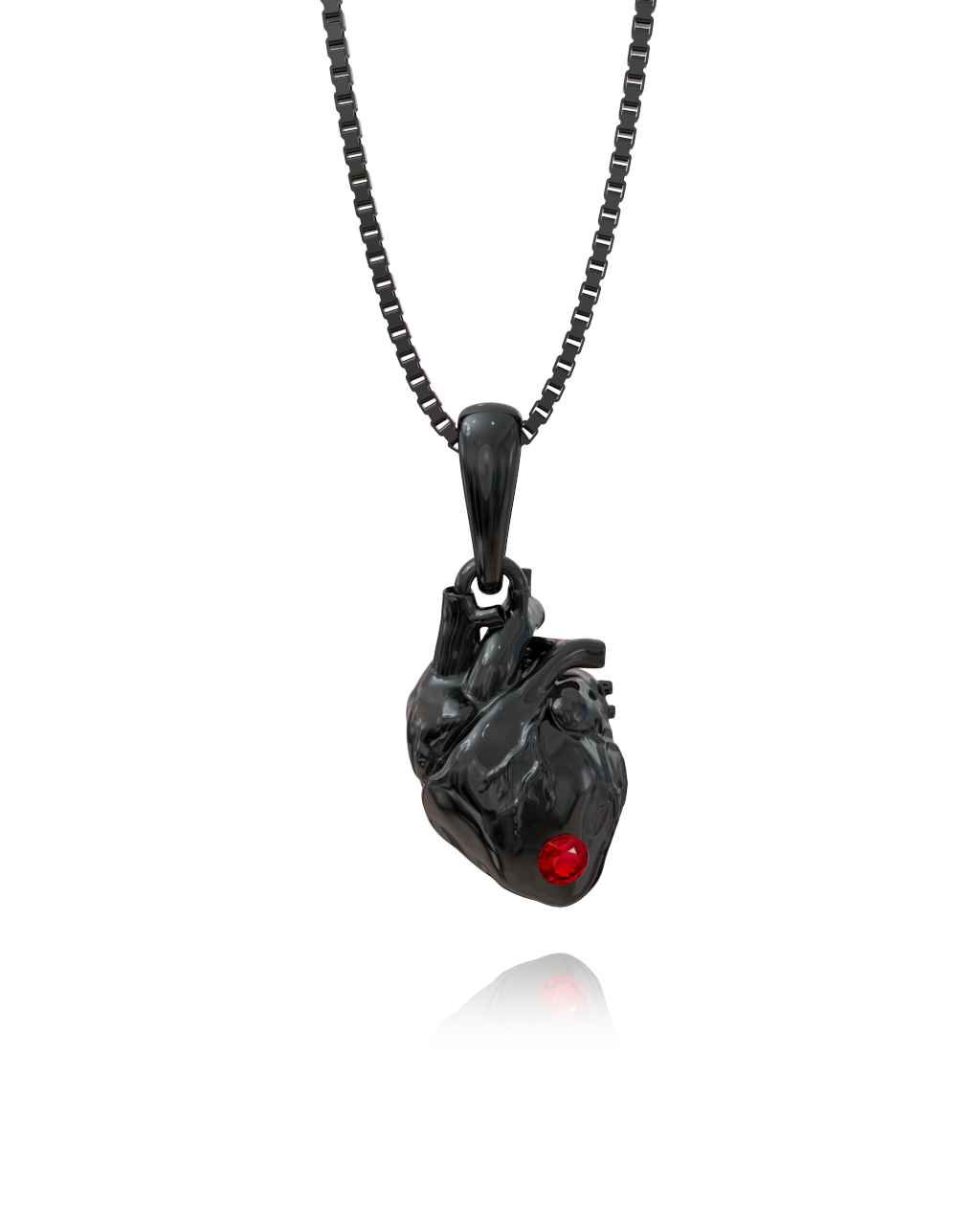 Heart Necklace – Ruby in black rhodium-plated silver