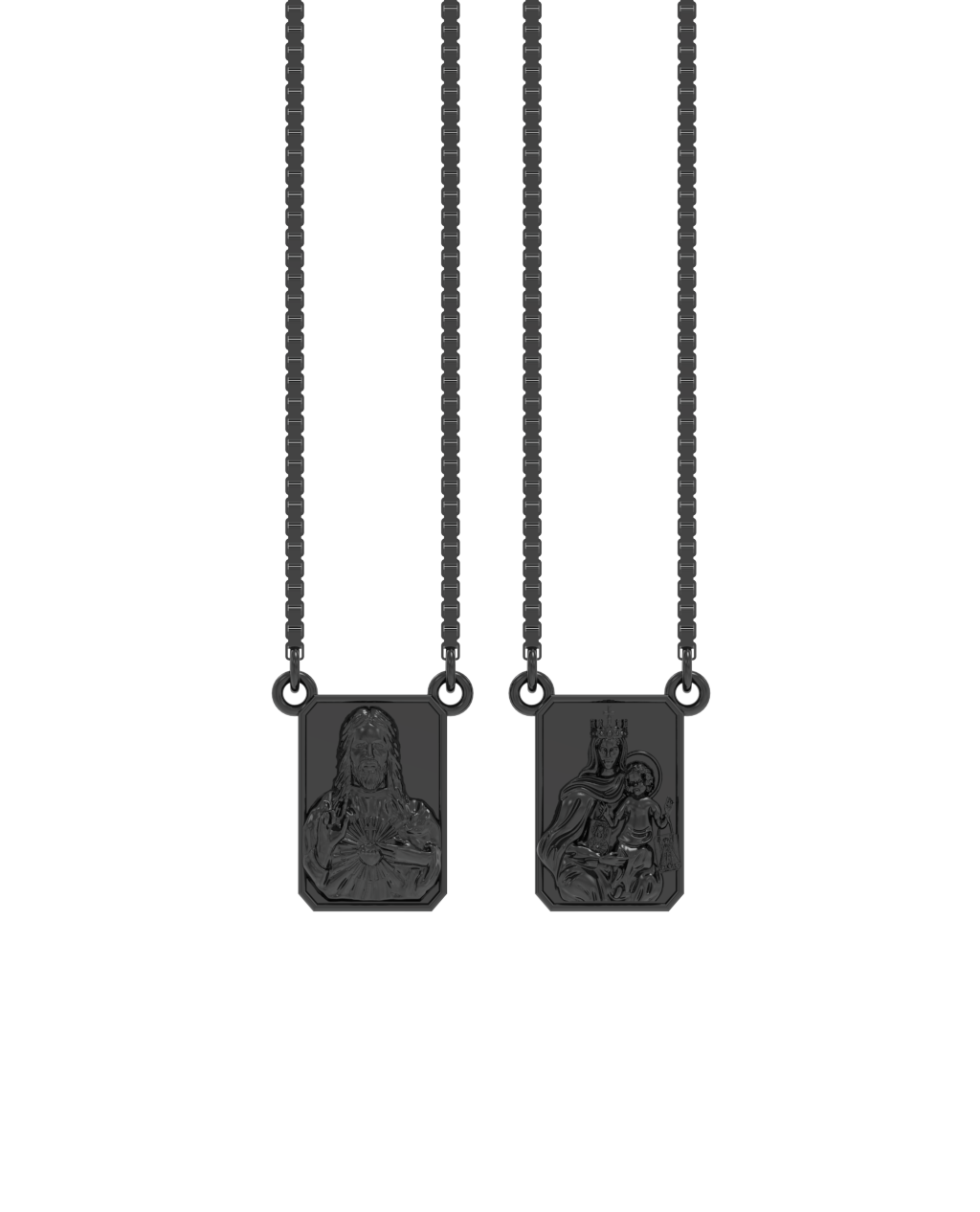 Traditional Scapular Necklace in 925 Sterling Silver – black rhodium-plated silver