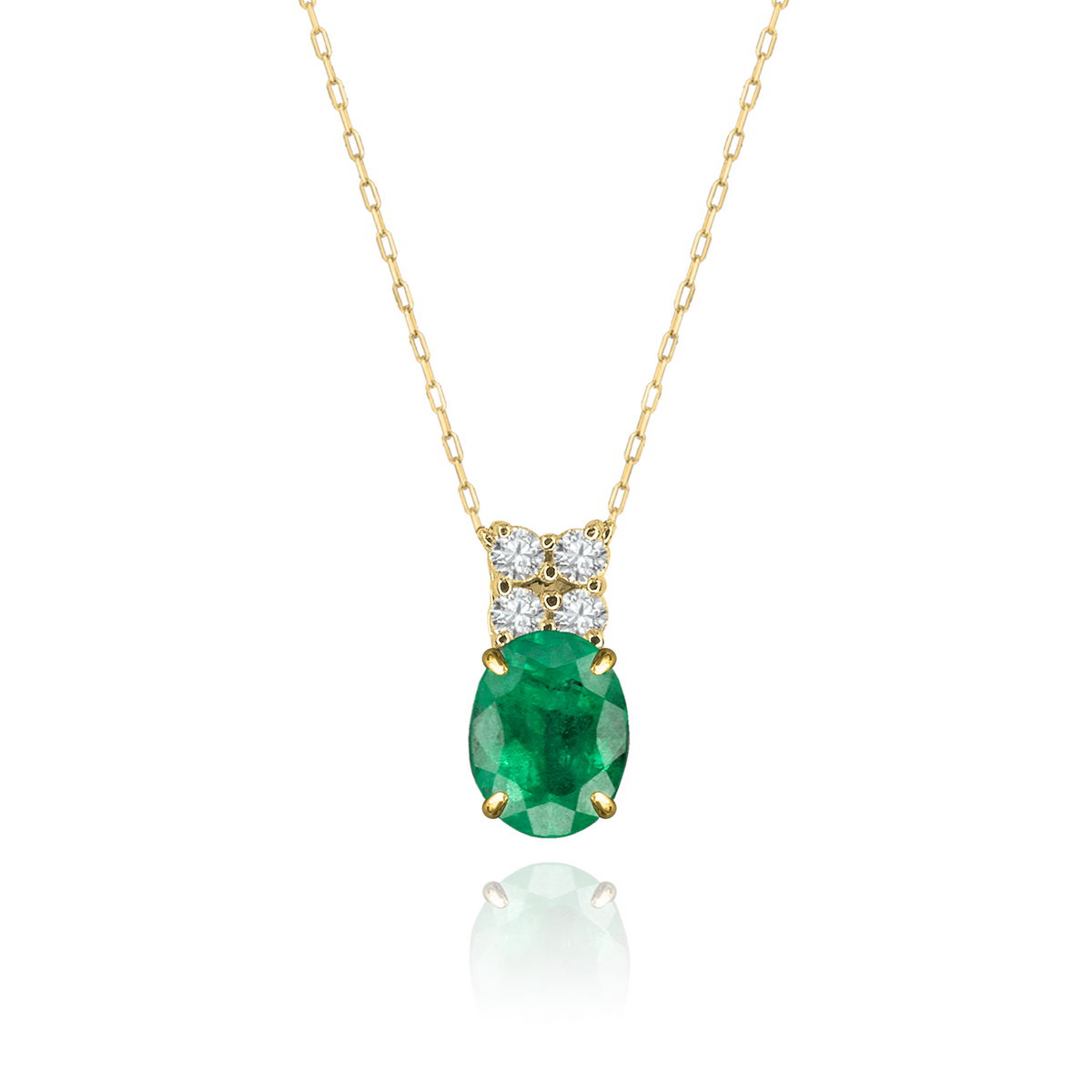 Emerald + 4 Diamonds Necklace in yellow gold-plated silver or 18k gold