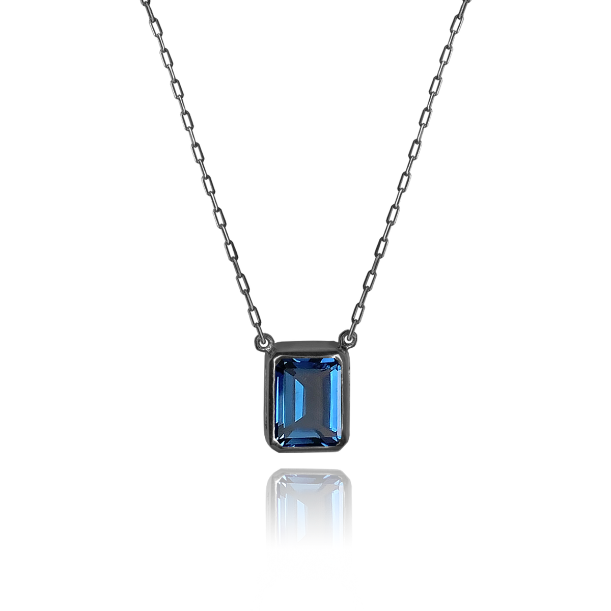 Frame Necklace – London Blue Topaz in black rhodium-plated silver