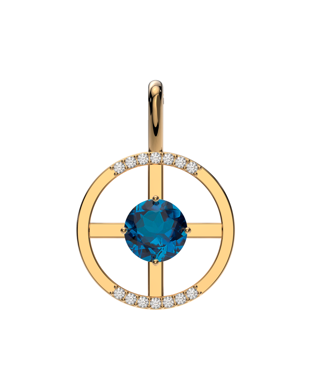 Arc Pendant – London Blue Topaz + Diamonds in yellow gold-plated silver or 18k gold