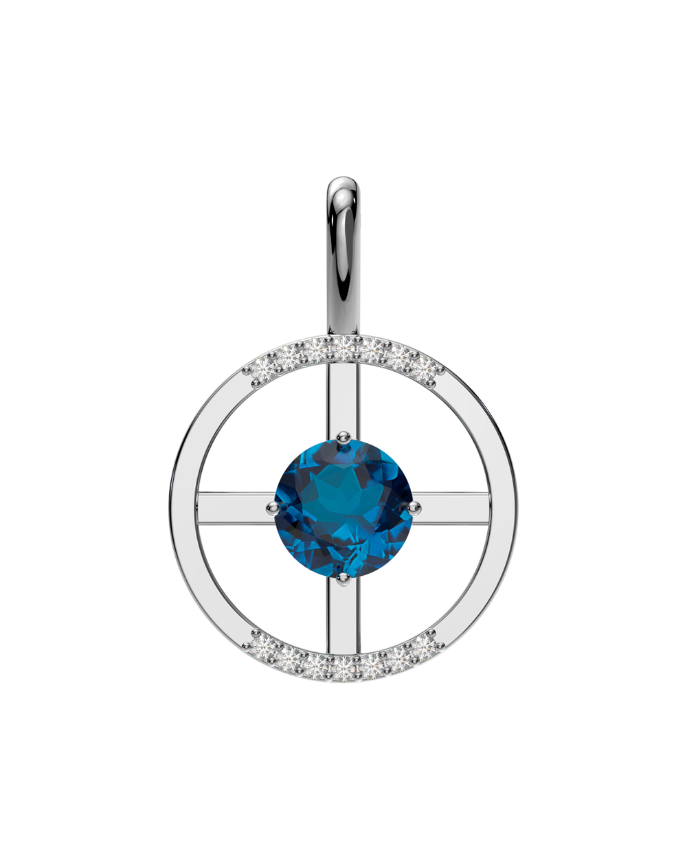 Arc Pendant – London Blue Topaz + Diamonds in a white finish (sterling silver or 18k white gold)