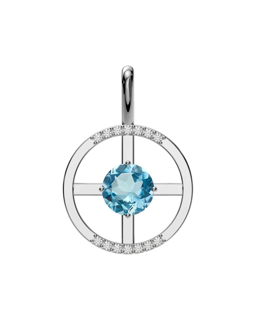Arc Pendant – Sky Blue Topaz + Diamonds in a white finish (sterling silver or 18k white gold)