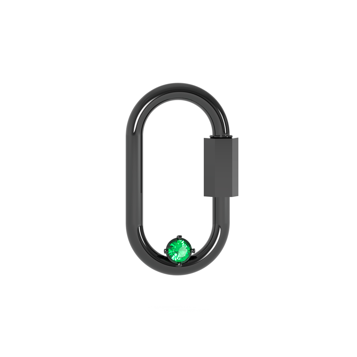 Carabiner Pendant – Emerald in black rhodium-plated silver