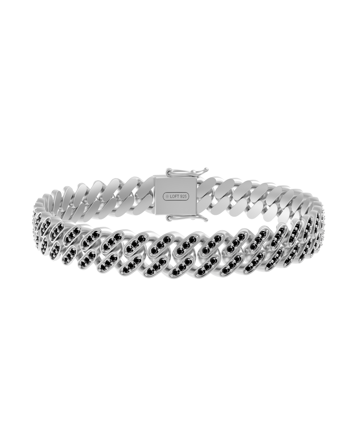 Curb Bracelet – Black Spinels in a white finish (sterling silver or 18k white gold)