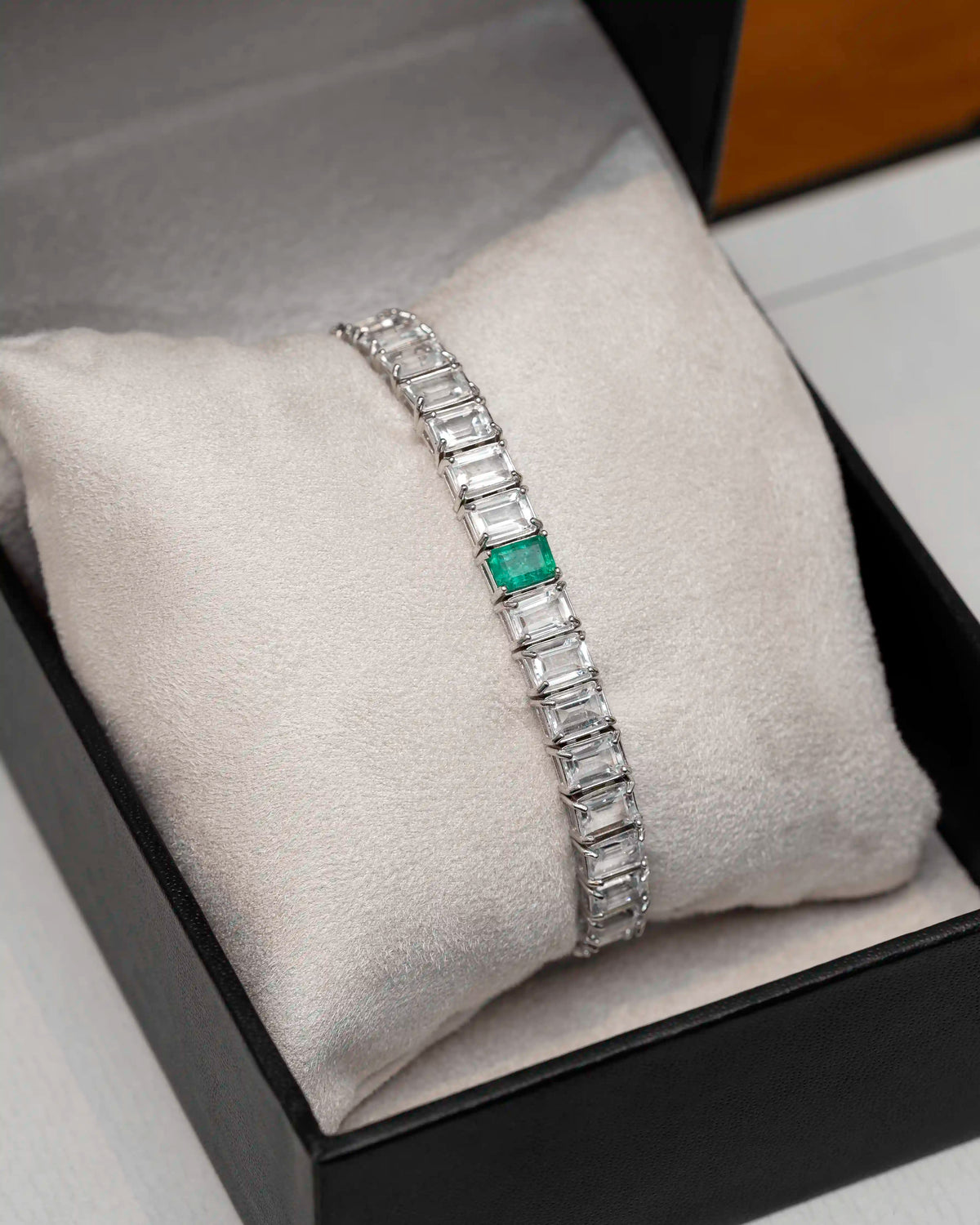 Emerald + White Topaz Rectangular Tennis Bracelet 4x6mm – view 2