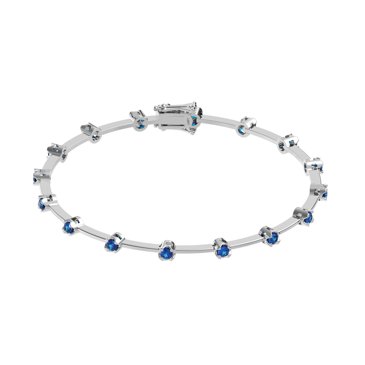 Sapphire Knife-Edge Tennis Bracelet 2mm 3pts in white rhodium-plated silver or 18k white gold