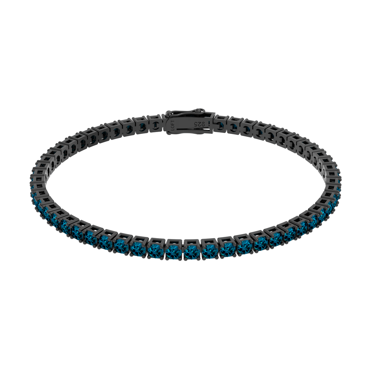 London Blue Topaz Tennis Bracelet 3mm in black rhodium-plated silver