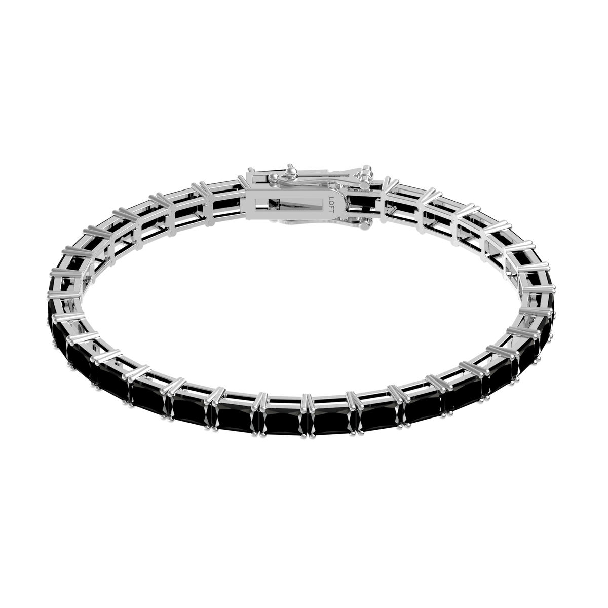 Black Spinel Rectangular Tennis Bracelet 3x5mm in white rhodium-plated silver or 18k white gold