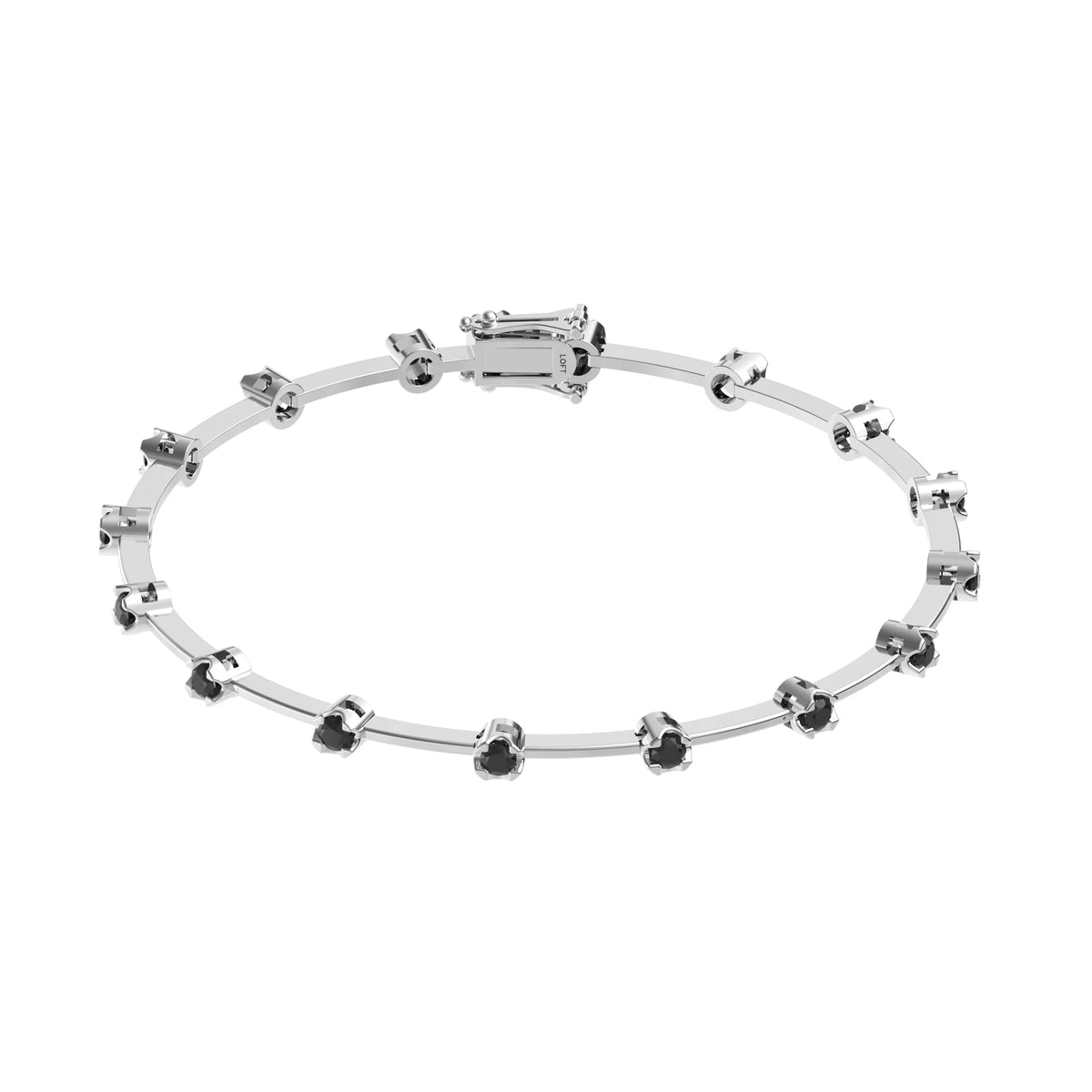 Black Diamond Knife-Edge Tennis Bracelet 2mm 3pts in white rhodium-plated silver or 18k white gold