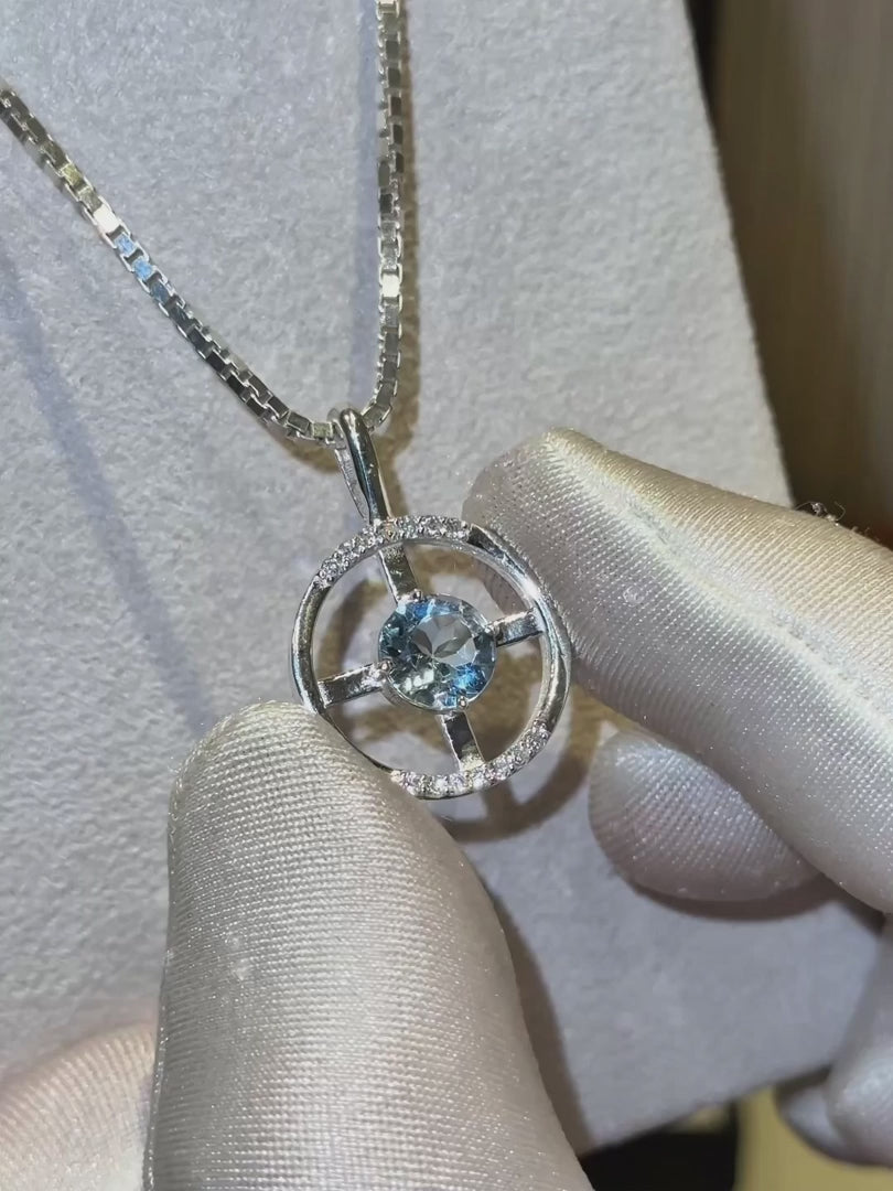 Arc Necklace – Sky Blue Topaz + Diamonds – video 2