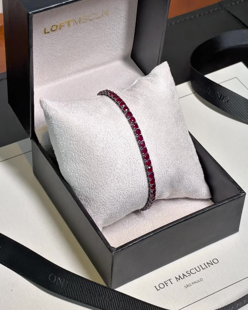 18k Gold Ruby Tennis Bracelet 3.5mm 15pts – Loft Masculino – video 1