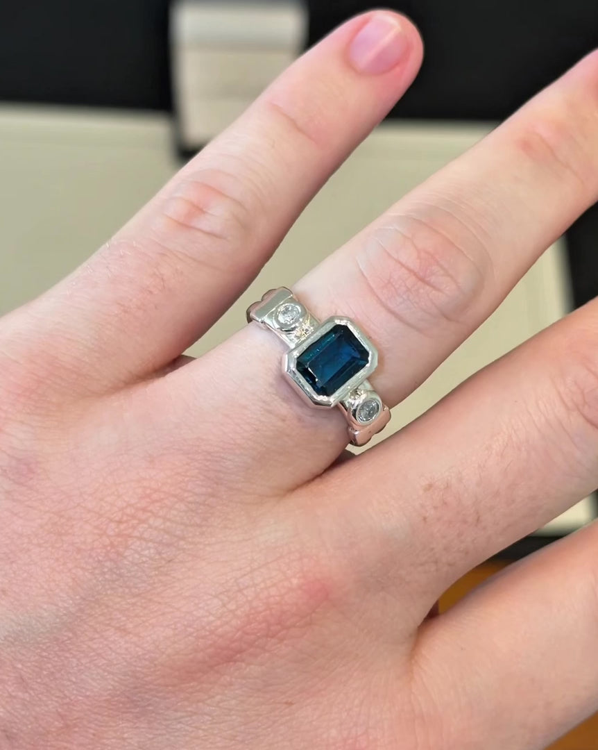 Tokyo 東京 Ring – London Blue Topaz + Diamonds – video 1