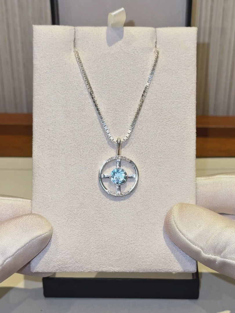 Arc Pendant – Sky Blue Topaz + Diamonds – video 1
