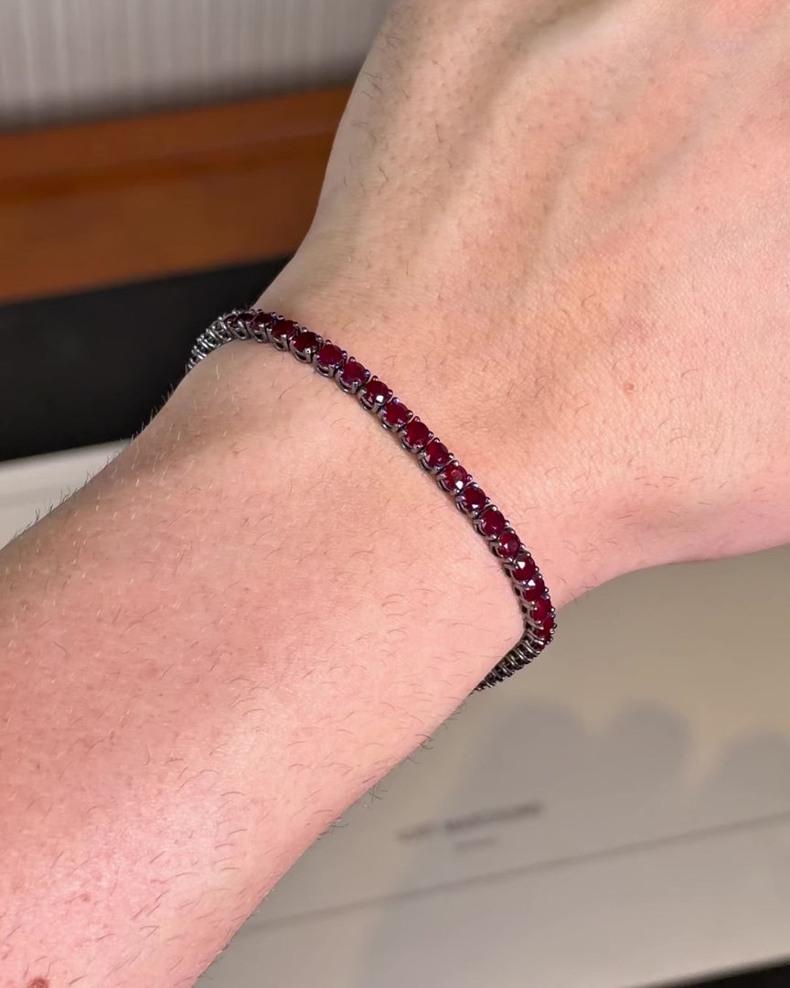 18k Gold Ruby Tennis Bracelet 3.5mm 15pts – Loft Masculino – video 3