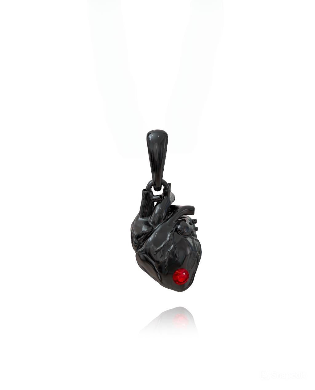 Heart Pendant – Ruby in black rhodium-plated silver