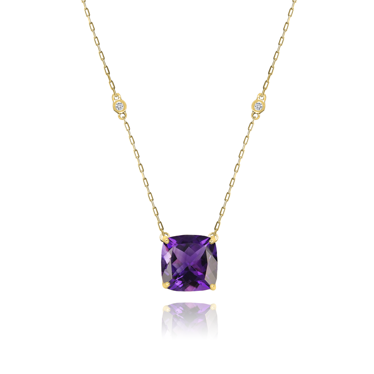 Amethyst + 2 Diamonds Necklace