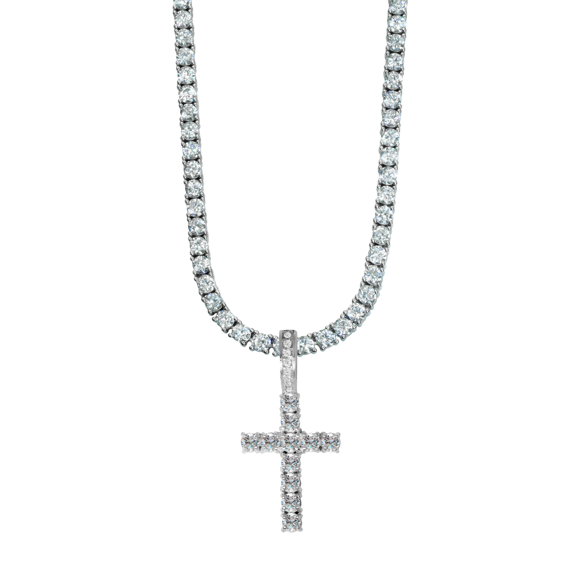 Tennis Chain + Cross - White Zirconia