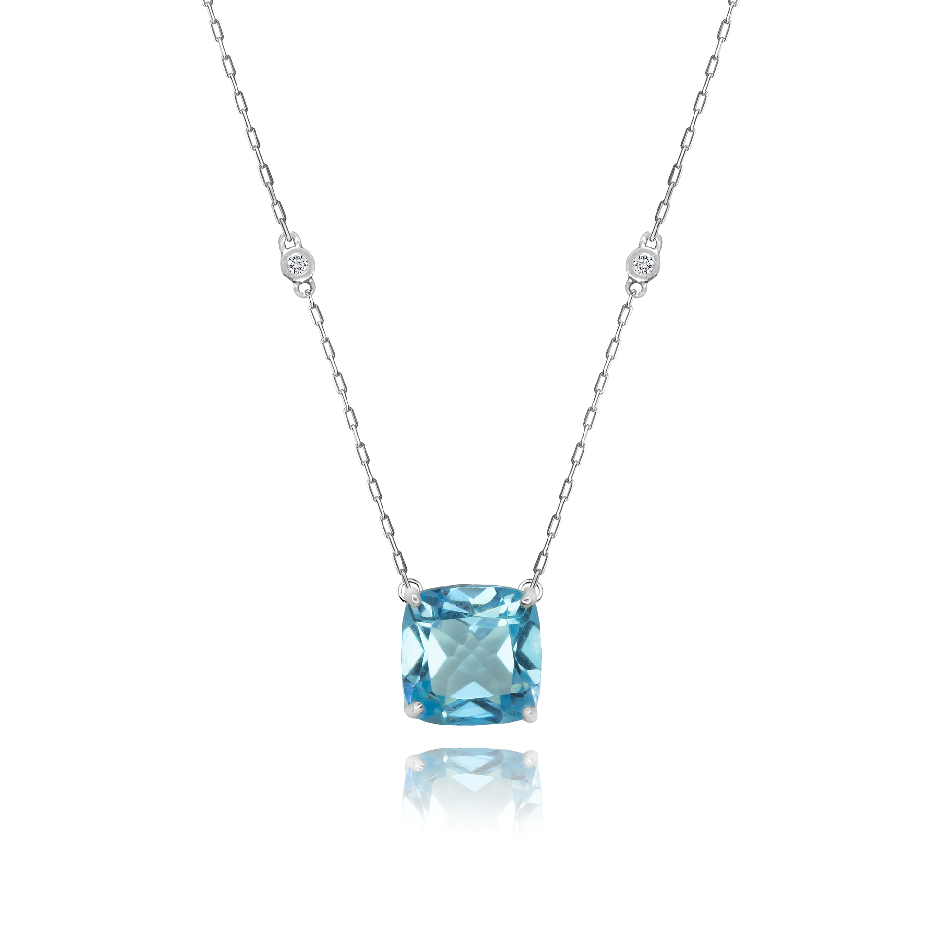 Sky Topaz + 2 Diamonds Necklace