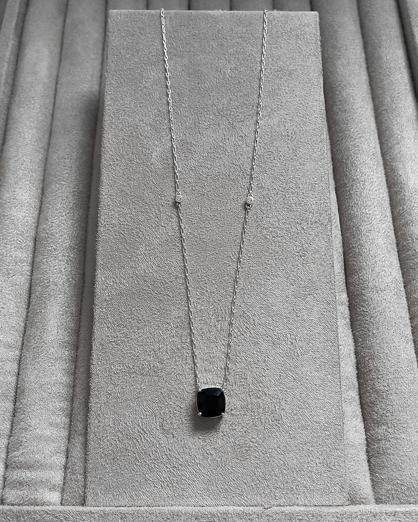 Black Onyx + 2 Diamonds Necklace